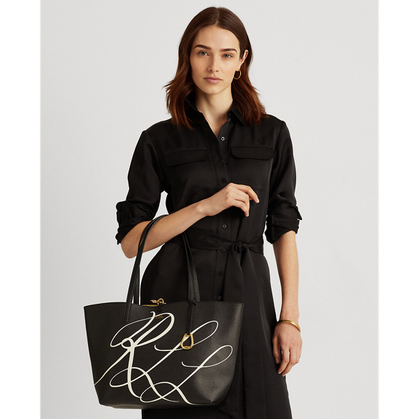 Rll Script Black/Antique Faux-Leather Reversible Tote Bag Lauren 8