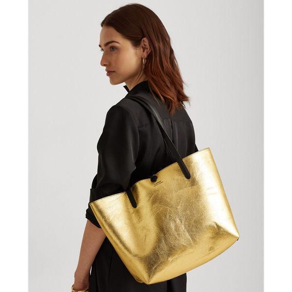 Rll Script Black/Antique Faux-Leather Reversible Tote Bag Lauren 9