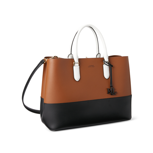 Lauren Tan/Black/White Leather Large Two-Tone Marcy Satchel Lauren 3
