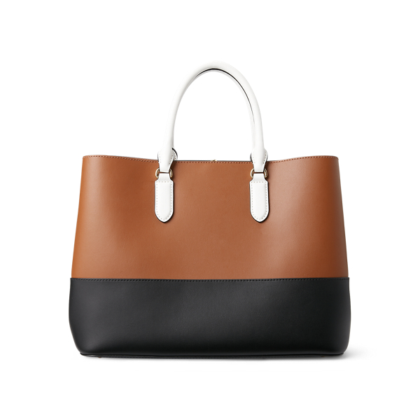 Lauren Tan/Black/White Leather Large Two-Tone Marcy Satchel Lauren 4