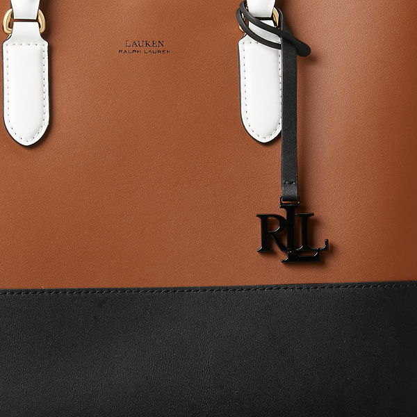 Lauren Tan/Black/White Leather Large Two-Tone Marcy Satchel Lauren 6