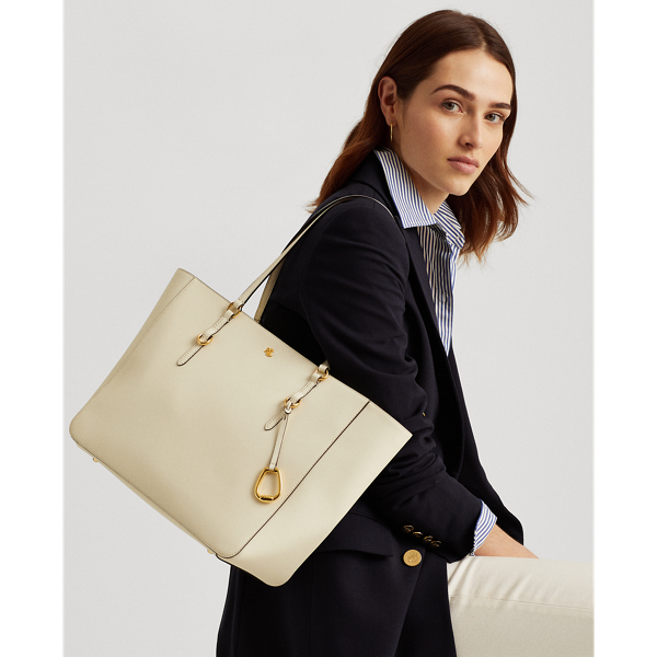 Vanilla Crosshatch Leather Tote Lauren 7