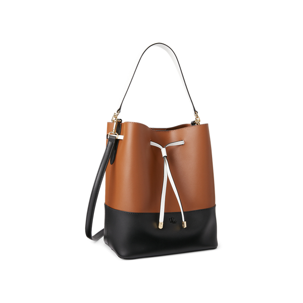 Lauren Tan/Black Leather Two-Tone Debby Drawstring Bag Lauren 2