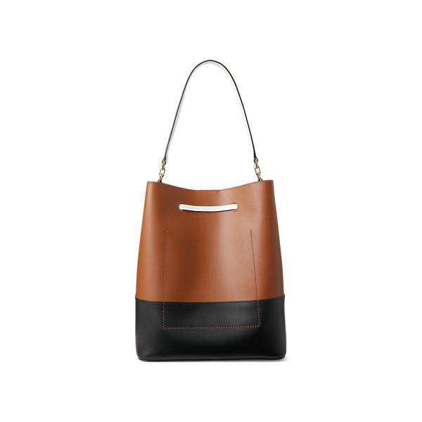 Lauren Tan/Black Leather Two-Tone Debby Drawstring Bag Lauren 3