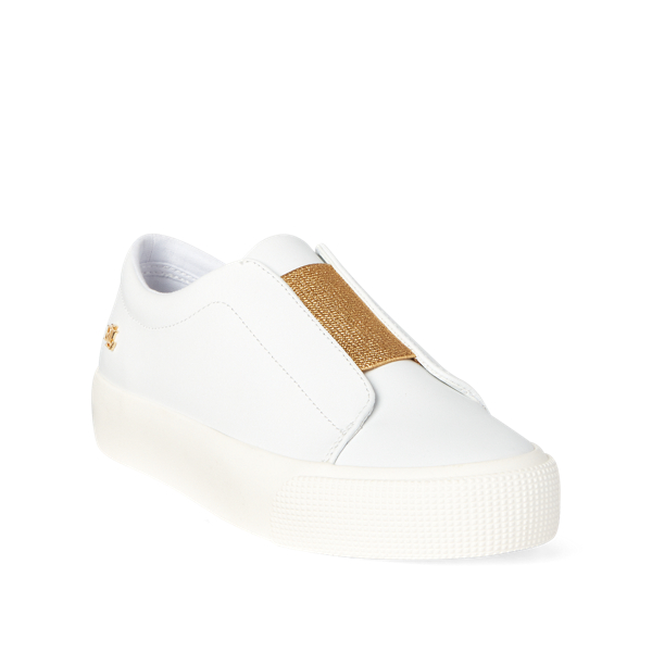 RL White/Modern Gold Isla Action Leather Platform Trainer Lauren 2