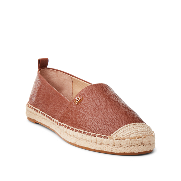 Deep Saddle Tan Cameryn Tumbled Leather Espadrille Lauren 2