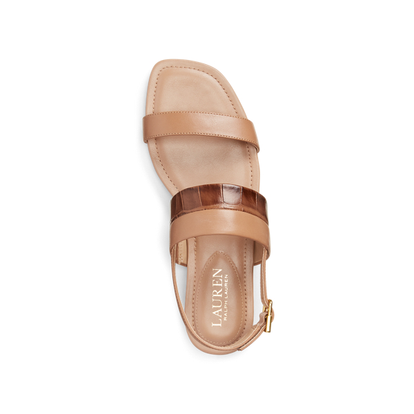 Nude/Deep Saddle Tan Kristi Embossed Nappa Leather Sandal Lauren 4