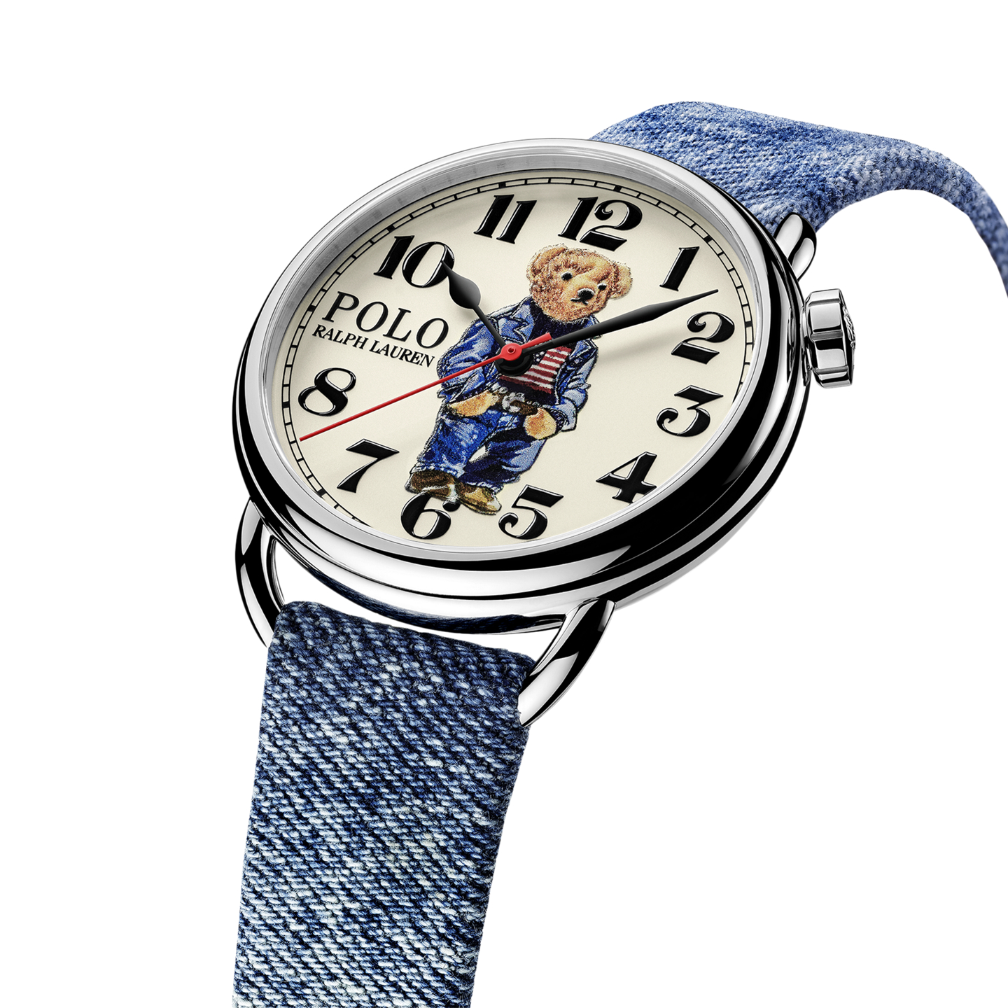Мужские джинсы Ralph Lauren 42 MM Denim Polo Bear Steel White Dial, цвет: Белый — фото 2