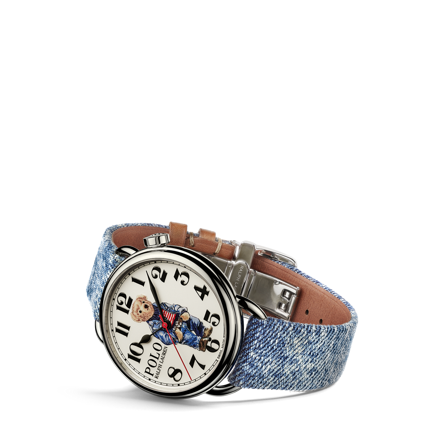 Мужские джинсы Ralph Lauren 42 MM Denim Polo Bear Steel White Dial, цвет: Белый — фото 6