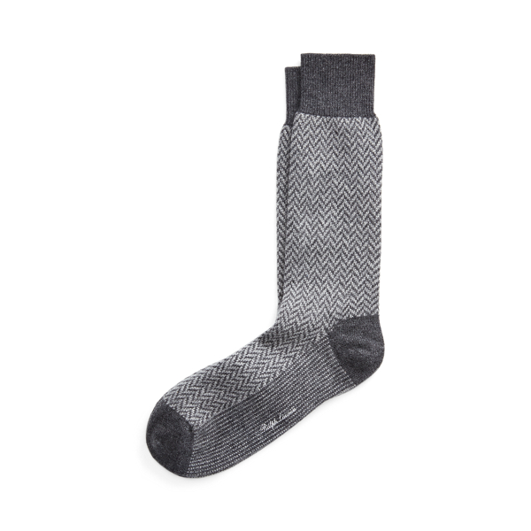 Charcoal Heather Herringbone Cashmere-Blend Dress Socks Purple Label 1