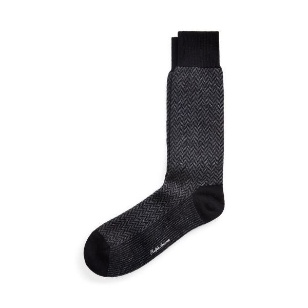 Black Herringbone Cashmere-Blend Dress Socks Purple Label 1