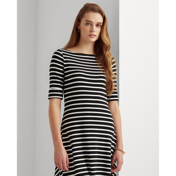 Polo Black/White Striped Stretch Cotton Midi Dress Lauren 4