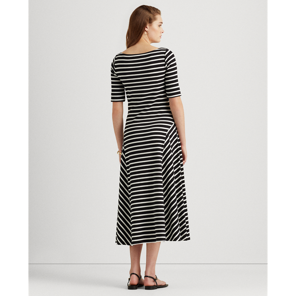 Polo Black/White Striped Stretch Cotton Midi Dress Lauren 5