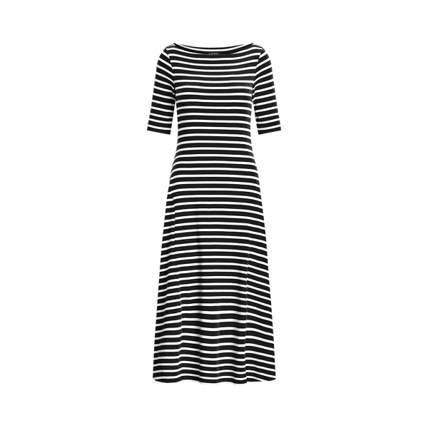 Polo Black/White Striped Stretch Cotton Midi Dress Lauren 2