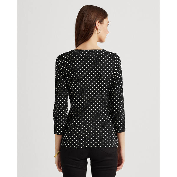 Polo Black/White Polka-Dot Wrap-Style Jersey Top Lauren 5