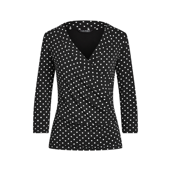Polo Black/White Polka-Dot Wrap-Style Jersey Top Lauren 2