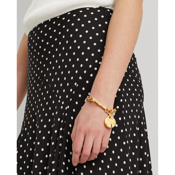Polo Black/White Polka-Dot Georgette Peasant Skirt Lauren 6