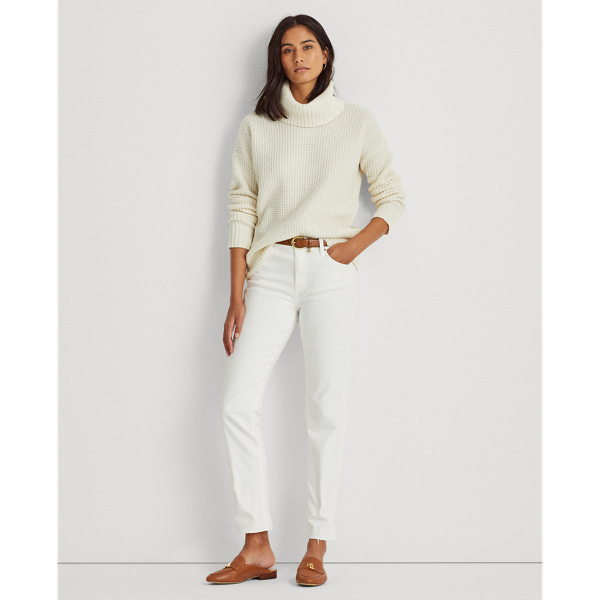 Mascarpone Cream Waffle-Knit Roll Neck Jumper Lauren 4