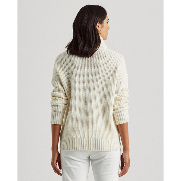 Mascarpone Cream Waffle-Knit Roll Neck Jumper Lauren 5