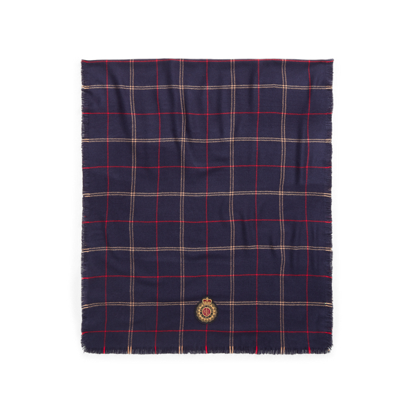 Navy Embroidered Windowpane Wrap Lauren 2
