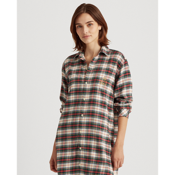 Ivory Plaid Plaid Brushed Twill Sleep Shirt Lauren 4