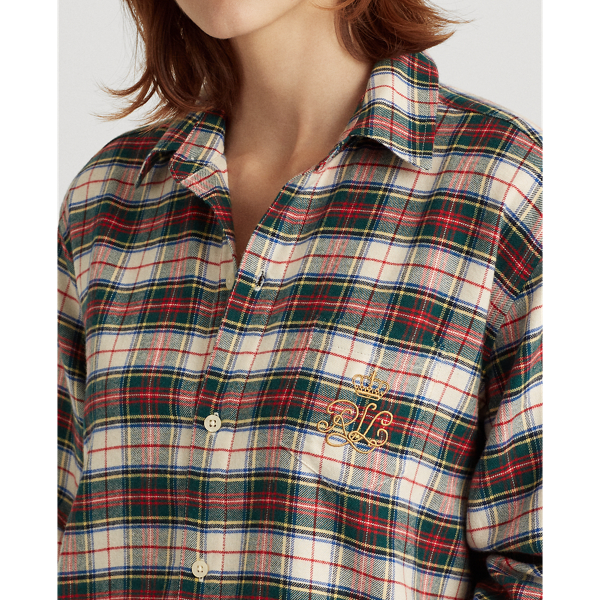 Ivory Plaid Plaid Brushed Twill Sleep Shirt Lauren 6