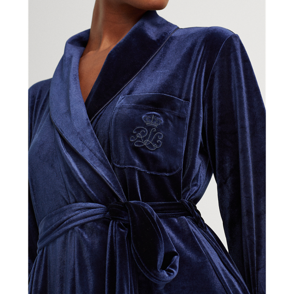Navy Shawl-Collar Long Velvet Robe Lauren 4