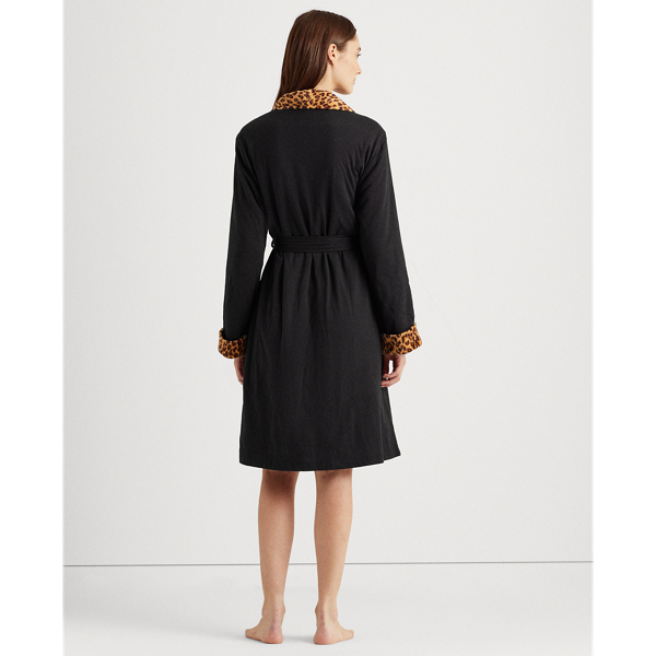 Black Leopard-Print Short Shawl-Collar Robe Lauren 5