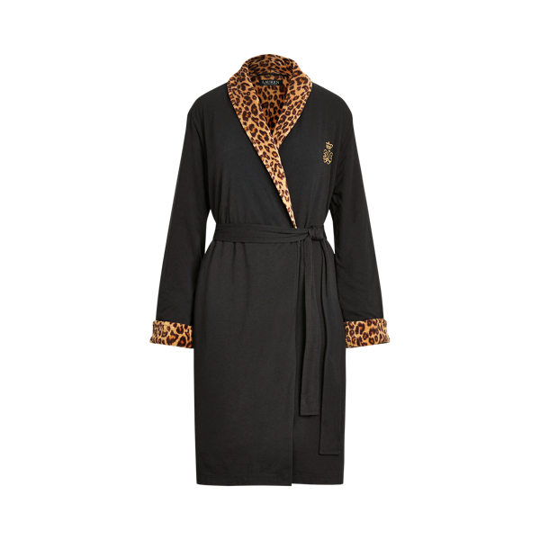 Leopard-Print Short Shawl-Collar Robe Lauren 1