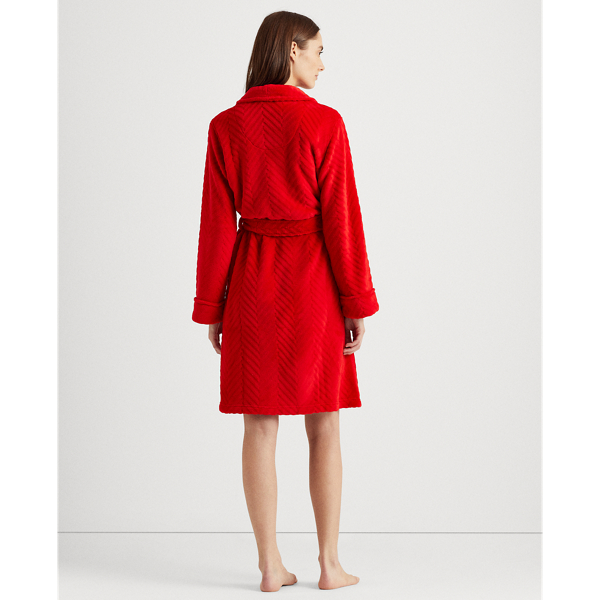 Red Herringbone Short Shawl-Collar Robe Lauren 5