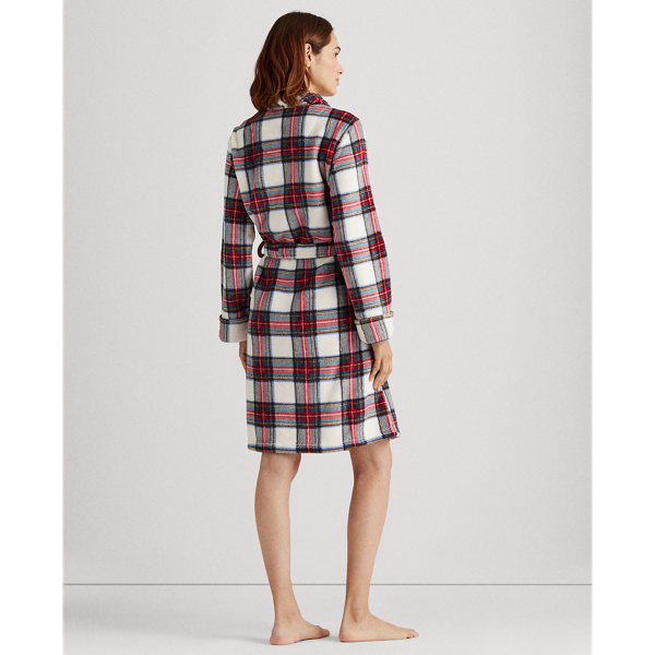 Ivory Plaid Plaid Short Shawl-Collar Robe Lauren 5