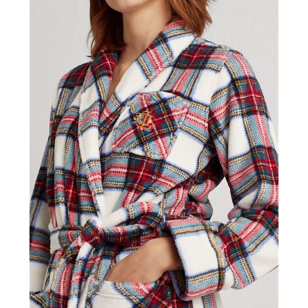 Ivory Plaid Plaid Short Shawl-Collar Robe Lauren 6
