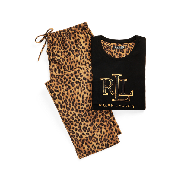 Pigiama leopardato con logo Lauren in 1