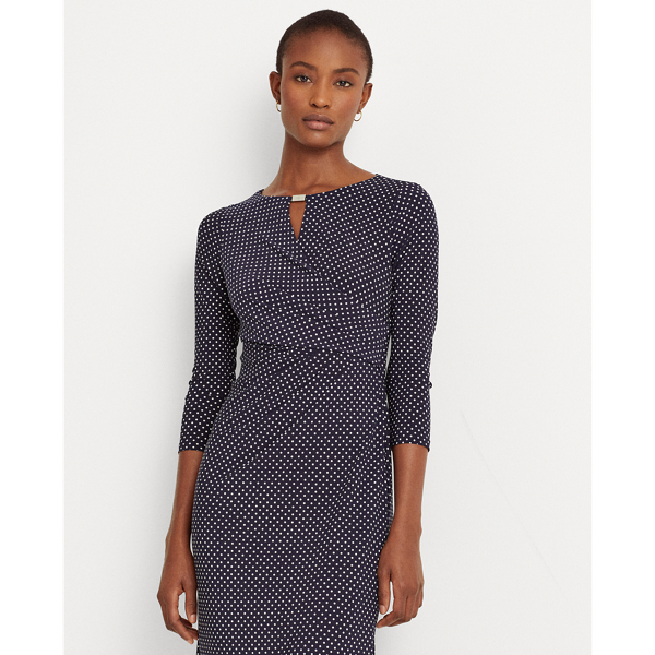 Lighthouse Navy/Colonial Polka-Dot Wrap-Style Jersey Dress Lauren 3