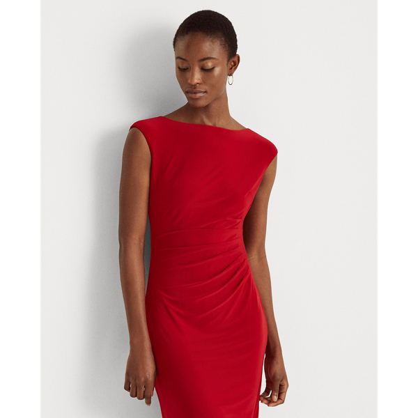 Scarlet Red Floral Ruched Boatneck Dress Lauren 4