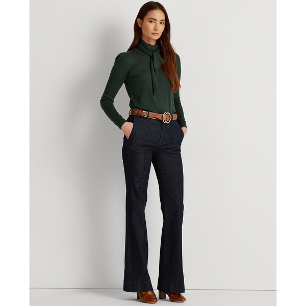 Deep Pine Knit Tie-Neck Jumper Lauren 4