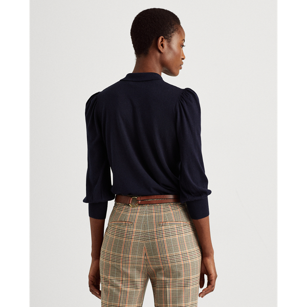 Lauren Navy Silk-Blend Puff-Sleeve Jumper Lauren 5