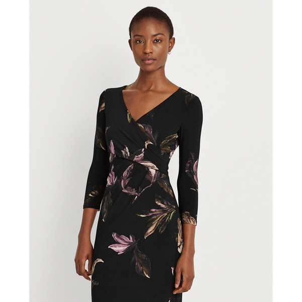 Black/Purple/Multi Print Surplice Jersey Dress Lauren 4