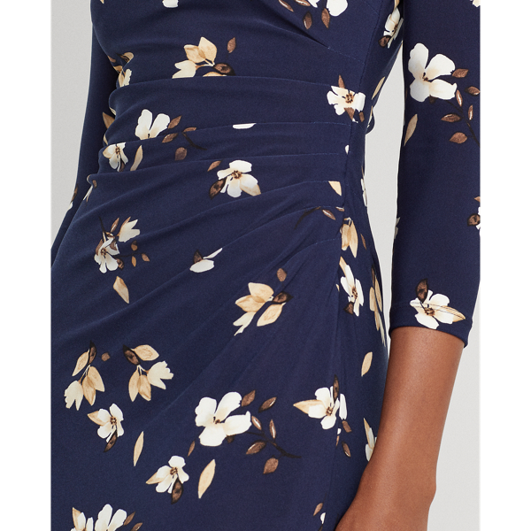 Navy/Taupe/Multi Floral Ruched Jersey Dress Lauren 5