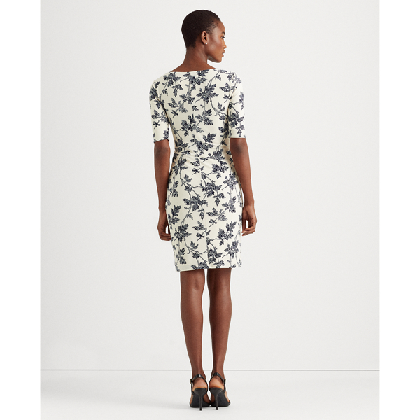 Ivory/Navy Floral Matte Jersey Dress Lauren 4