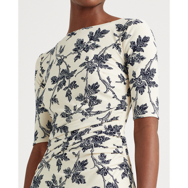 Ivory/Navy Floral Matte Jersey Dress Lauren 5