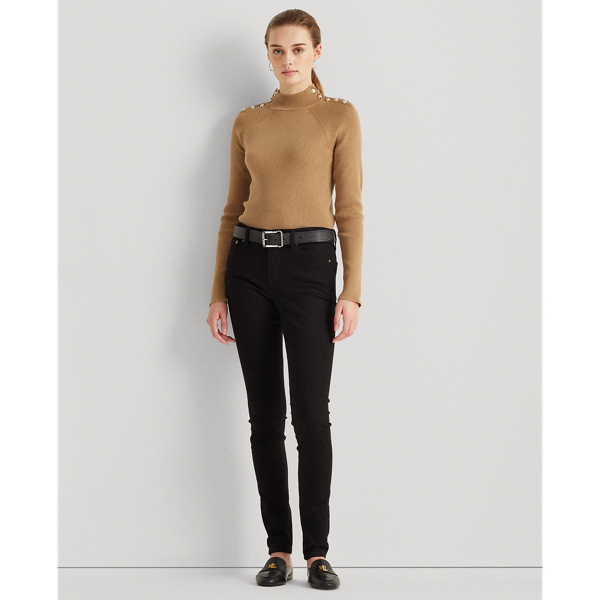 Classic Camel Button-Trim Mockneck Jumper Lauren 3