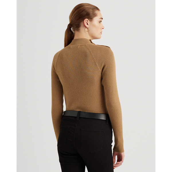 Classic Camel Button-Trim Mockneck Jumper Lauren 4
