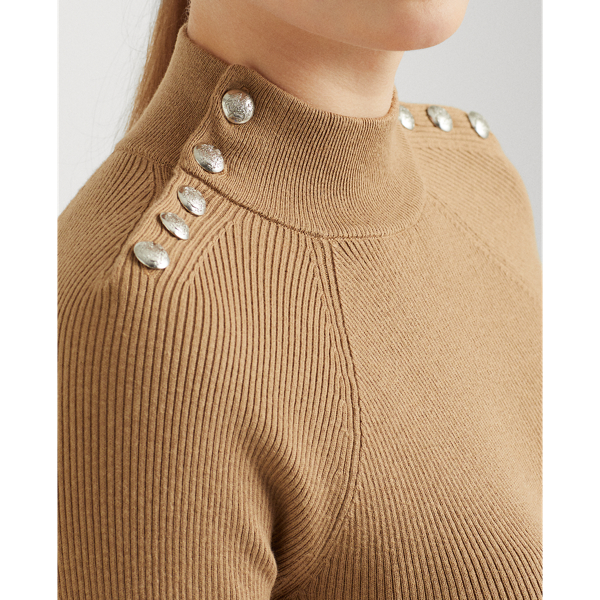 Classic Camel Button-Trim Mockneck Jumper Lauren 5
