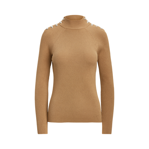 Classic Camel Button-Trim Mockneck Jumper Lauren 2