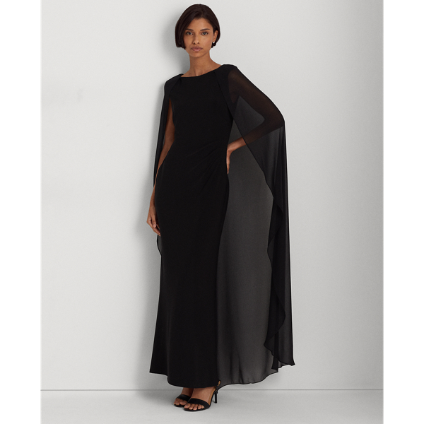 Black Georgette-Cape Jersey Gown Lauren 4