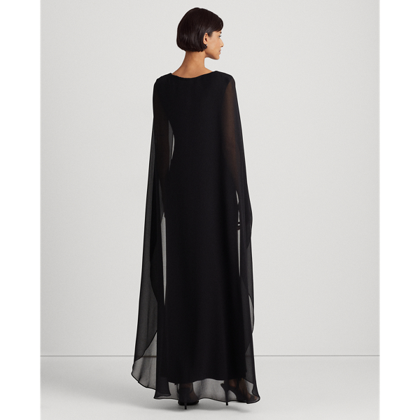 Black Georgette-Cape Jersey Gown Lauren 5