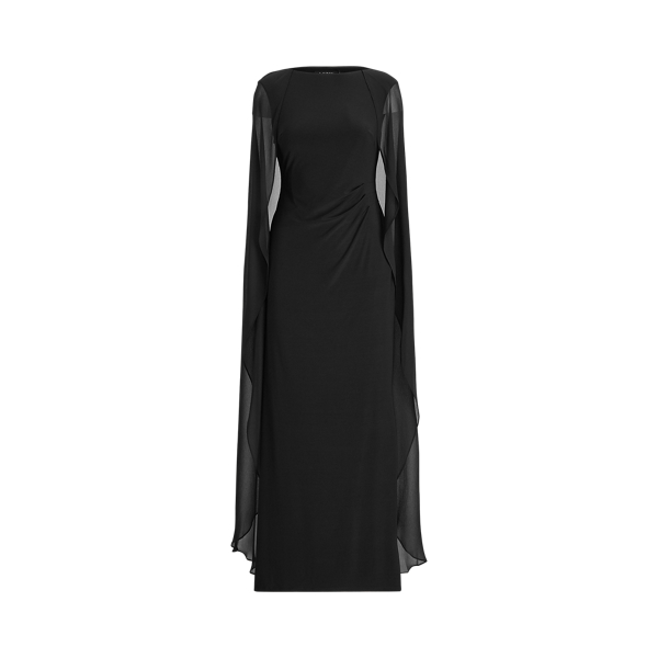Black Georgette-Cape Jersey Gown Lauren 2