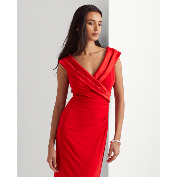 Lipstick Red Jersey Off-the-Shoulder Gown Lauren 4