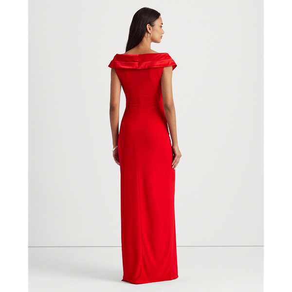 Lipstick Red Jersey Off-the-Shoulder Gown Lauren 5